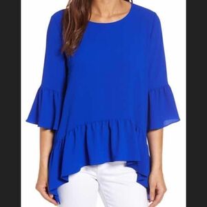 Gibson Ruffled Hankerchief Hem Top, Small
